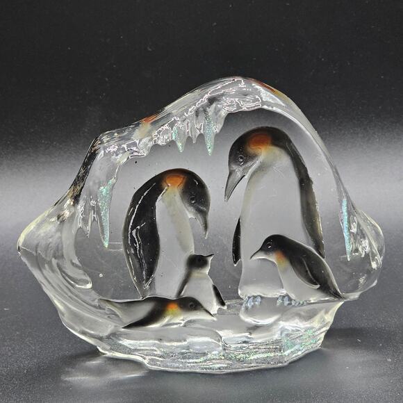 Crystal Glass Penguin Sculpture Iceberg Wildlife Art Figurine Family Scene - Picture 6 of 6